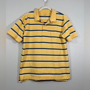 L.L. Bean Polo Shirt Collar Yellow Blue Stripes Short Sleeve Vintage Men Medium